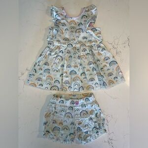 ✨3/$30✨ Ruffle Butts 12/18m Rainbow Patterned Baby Dress and Bloomers